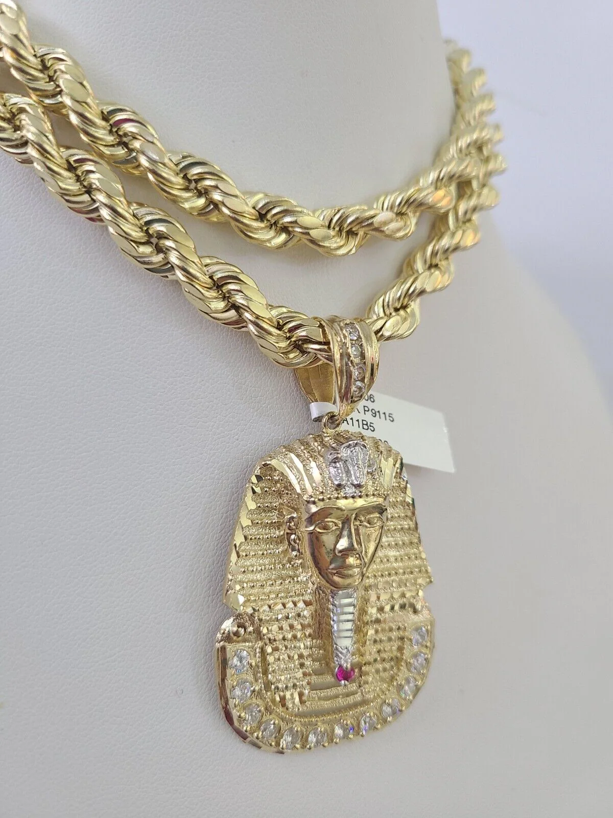 Real 10k Rope Chain Pharaoh Charm Set 8mm 20"-30" Inch Necklace Yellow Gold - Image 6