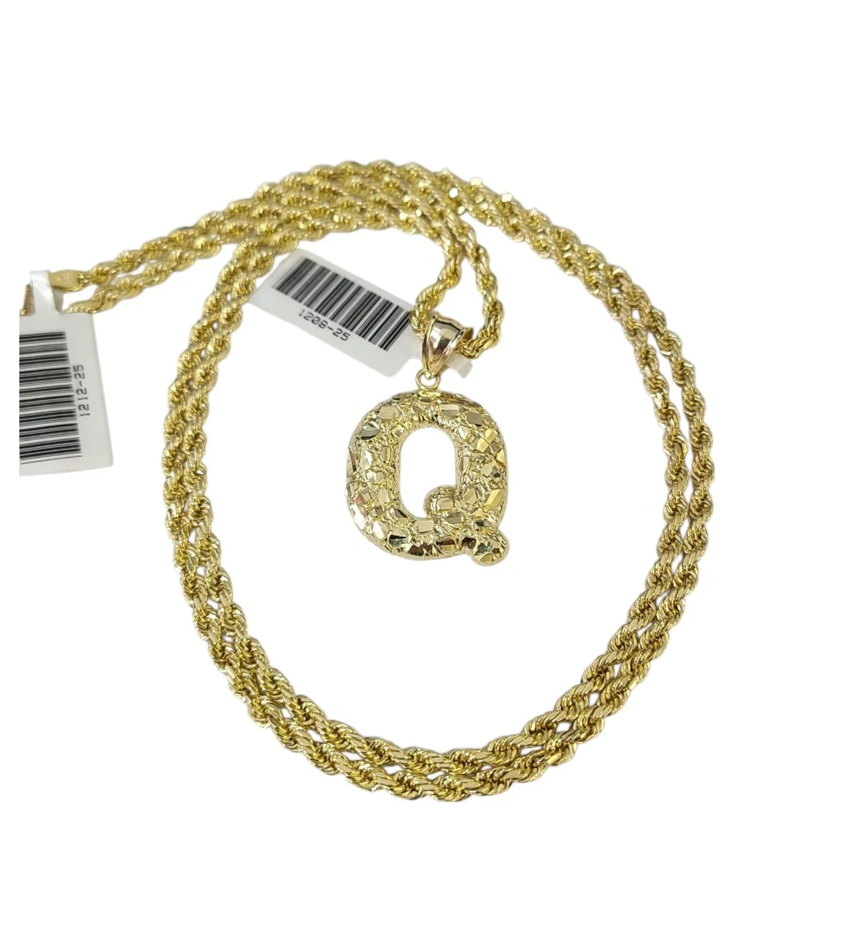 Real 10k Rope Chain Q Initial Charm 3mm 18"-28" Necklace Nugget Set Pendant Gold - Image 5