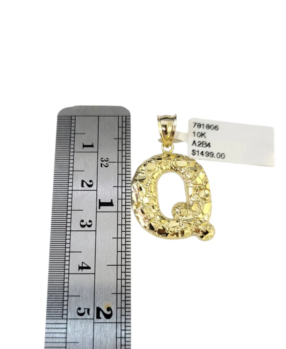 Real 10k Rope Chain Q Initial Charm 3mm 18"-28" Necklace Nugget Set Pendant Gold - Image 6