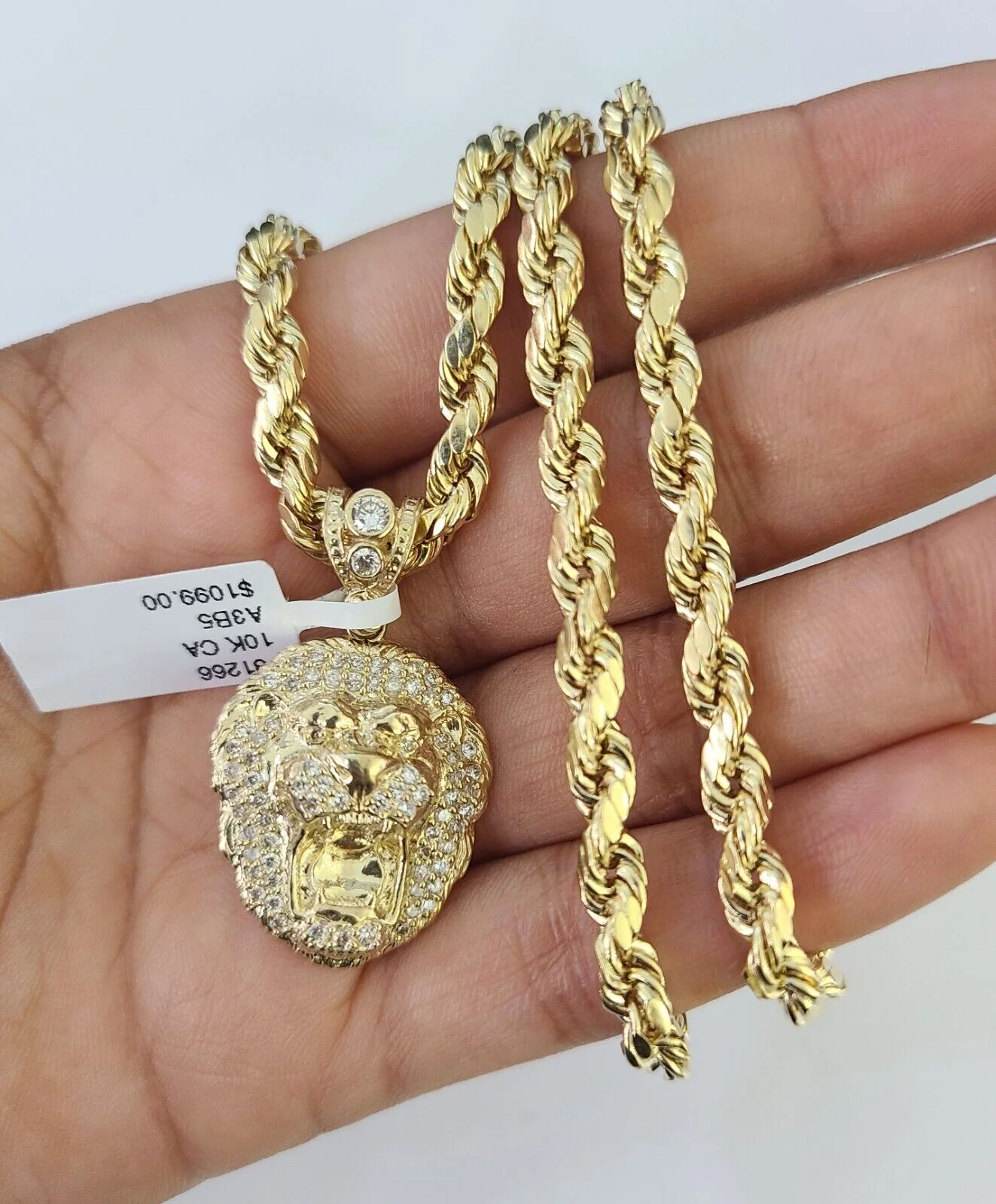 Real 10k Rope Chain RoaringLion Charm Necklace Pendant Set 5mm 20"-30" Inch Gold - Image 5