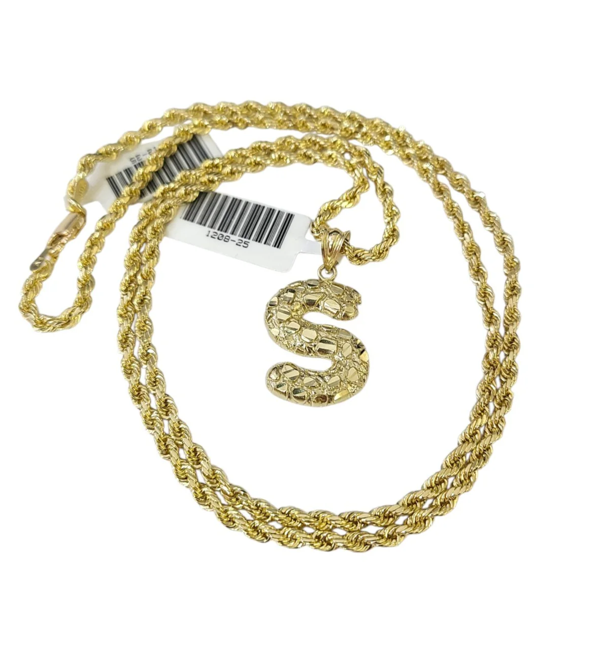 Real 10k Rope Chain S Initial Charm 3mm 18"-28" Necklace Nugget Set Pendant Gold - Image 4
