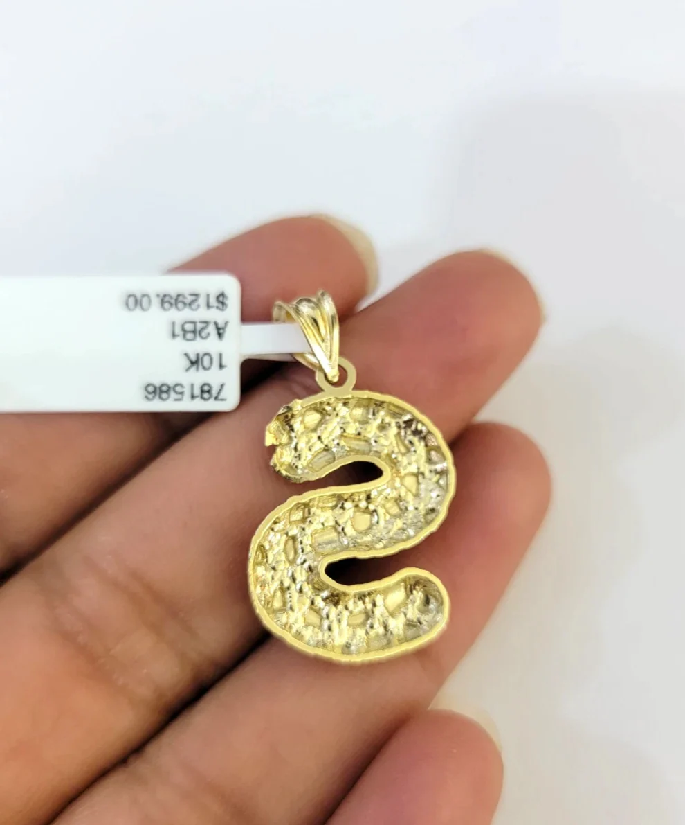 Real 10k Rope Chain S Initial Charm 3mm 18"-28" Necklace Nugget Set Pendant Gold - Image 6