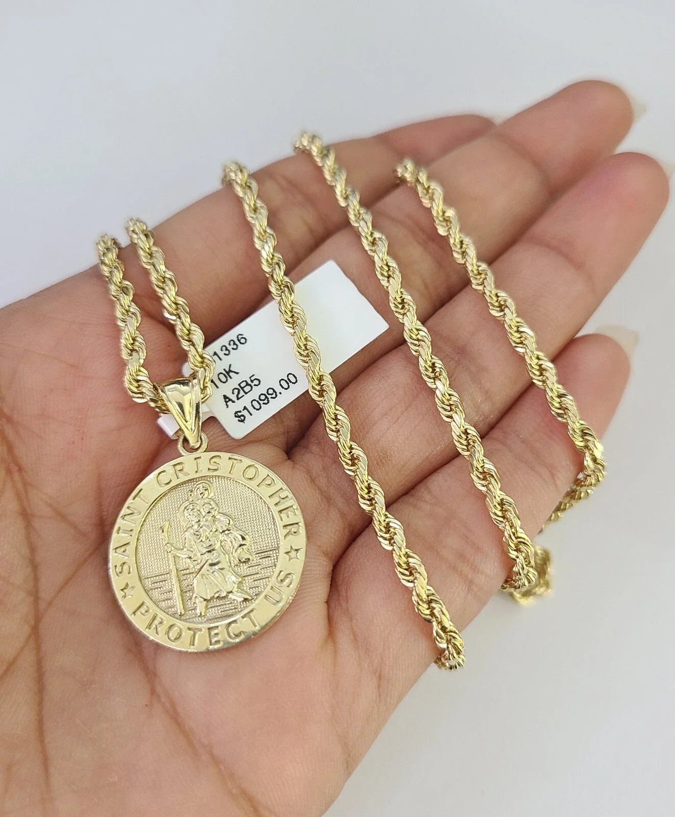 REAL 10k Rope Chain Saint Christopher Charm Pendant 3mm Necklace Set 18"-30" in - Image 2