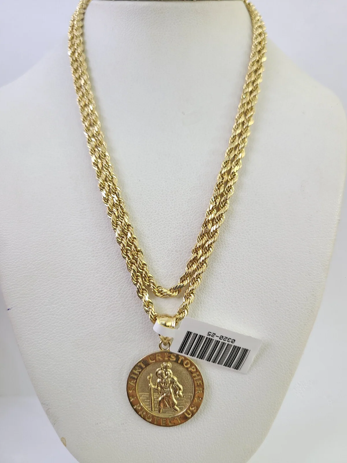 REAL 10k Rope Chain Saint Christopher Charm Pendant 3mm Necklace Set 18"-30" in - Image 3