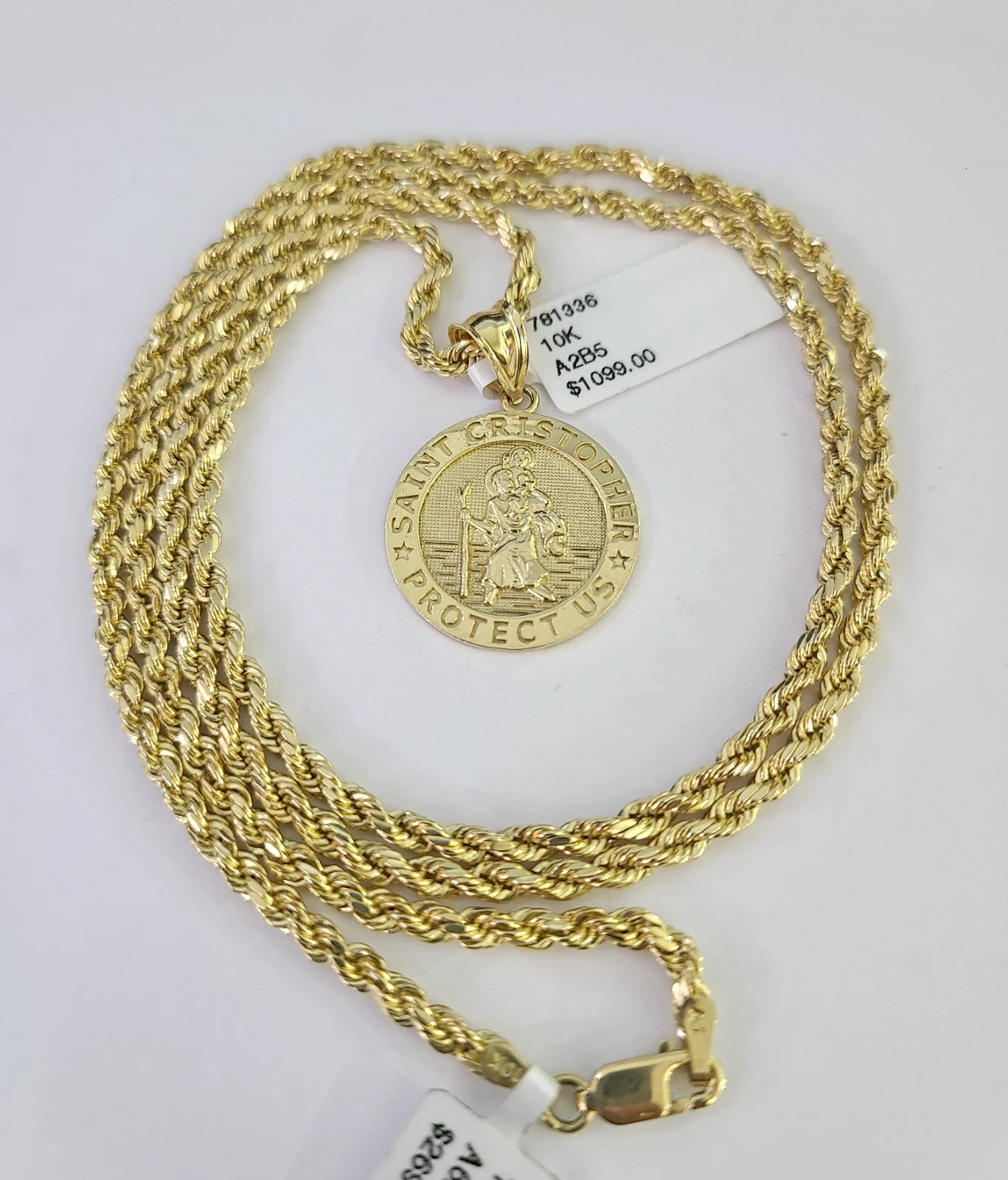 REAL 10k Rope Chain Saint Christopher Charm Pendant 3mm Necklace Set 18"-30" in - Image 4