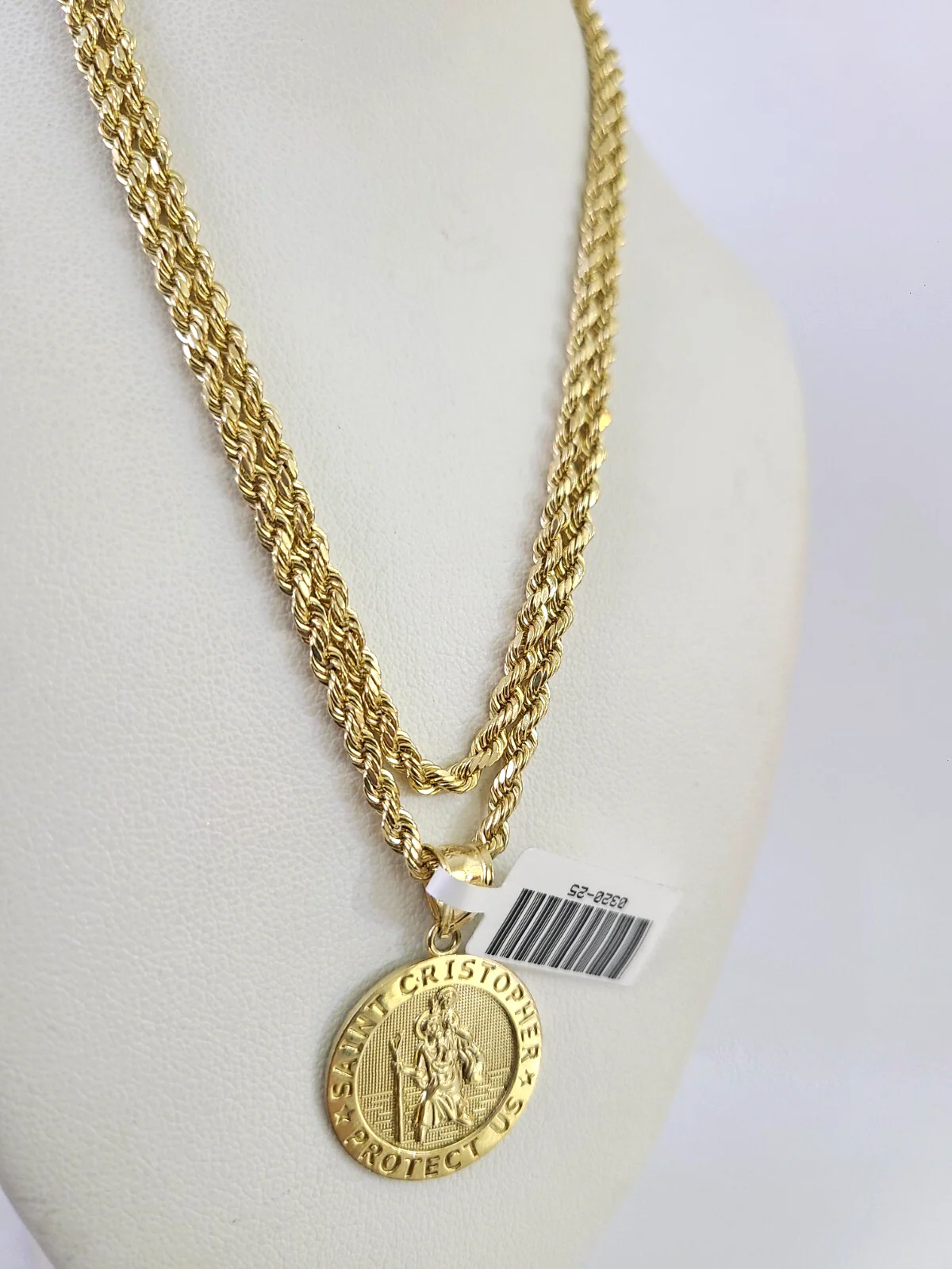 REAL 10k Rope Chain Saint Christopher Charm Pendant 3mm Necklace Set 18"-30" in - Image 6