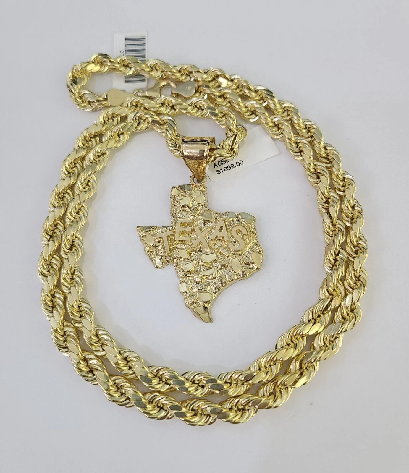 Real 10k Rope Chain Texas Map Charm Set 7mm 20"-28" Inch Necklace Gold - Image 3