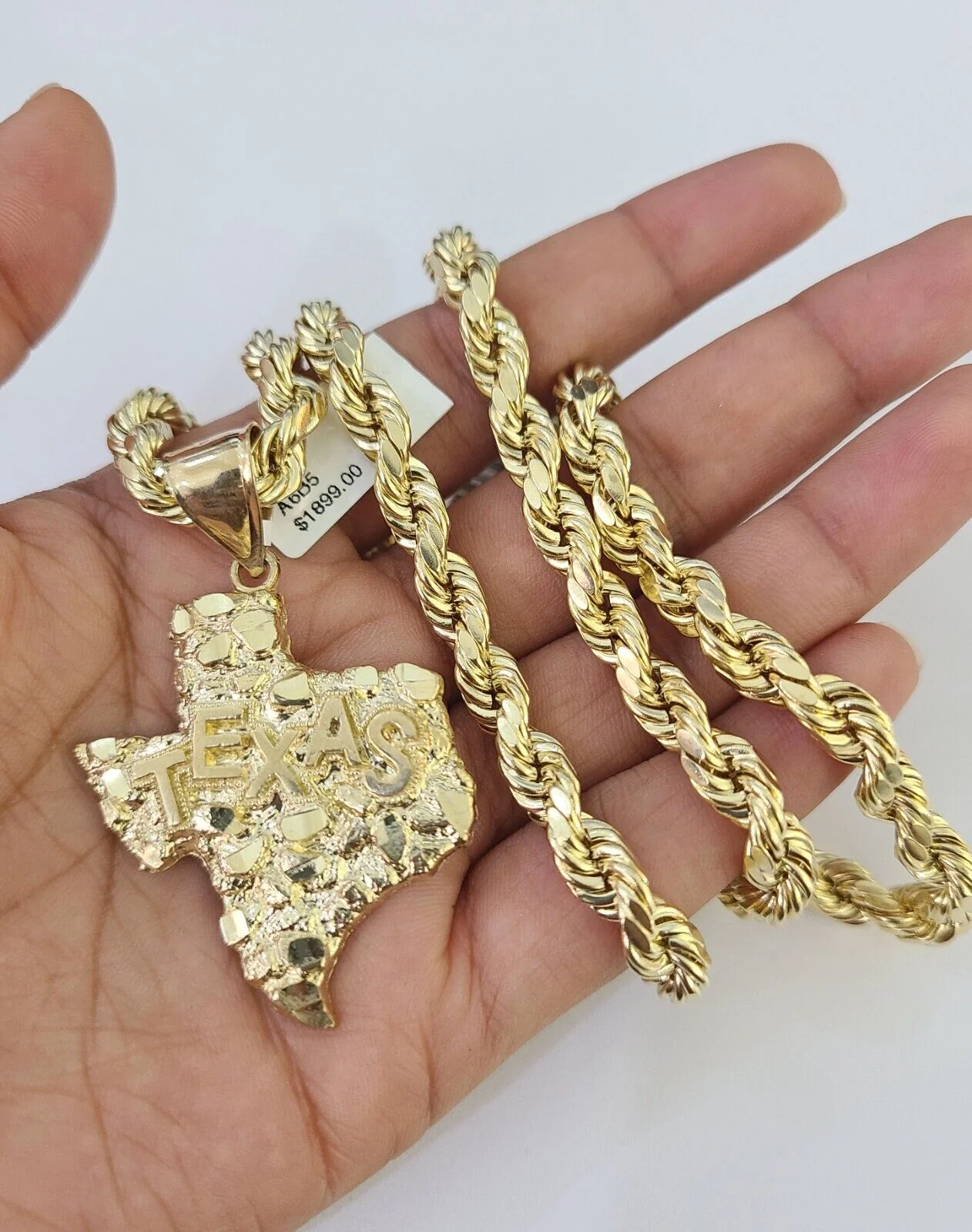 Real 10k Rope Chain Texas Map Charm Set 7mm 20"-28" Inch Necklace Gold - Image 4