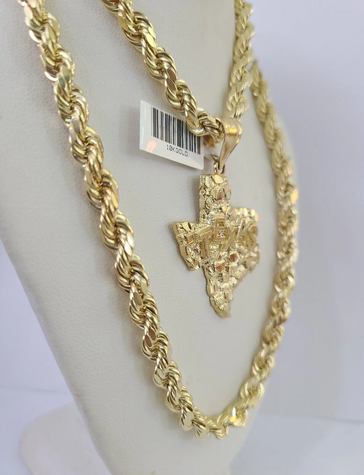 Real 10k Rope Chain Texas Map Charm Set 7mm 20"-28" Inch Necklace Gold - Image 5