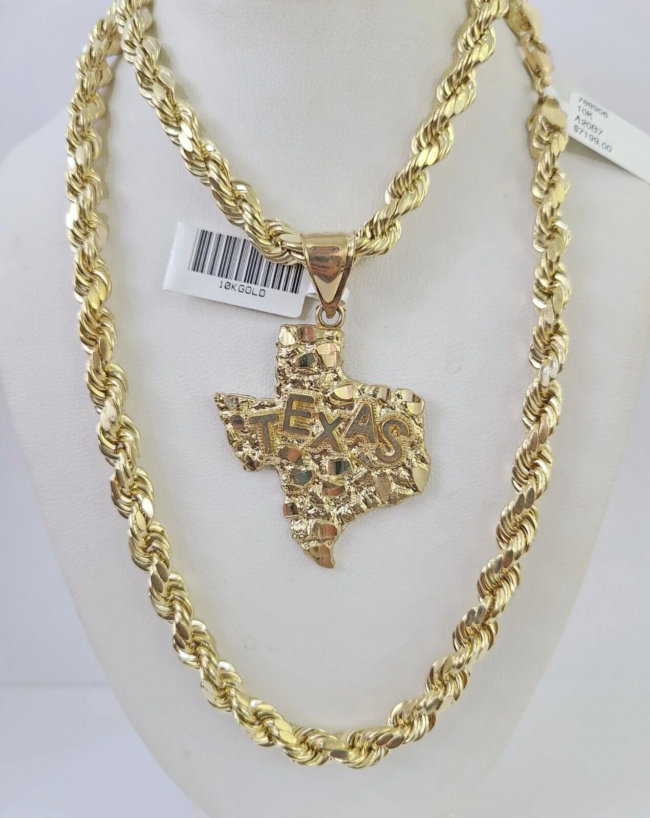 Real 10k Rope Chain Texas Map Charm Set 7mm 20"-28" Inch Necklace Gold - Image 6