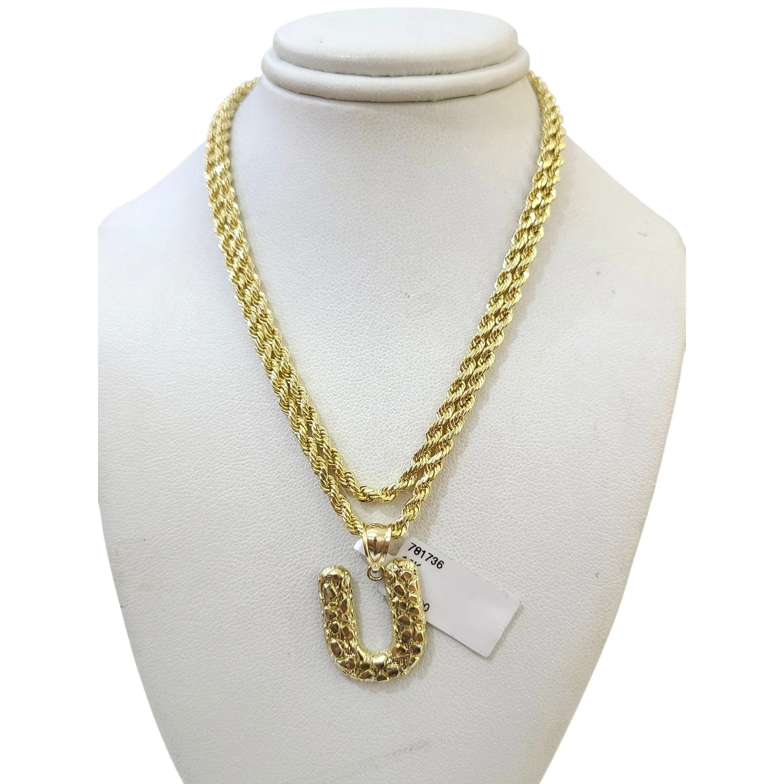 Real 10k Rope Chain U Initial Charm 3mm 18"-28" Necklace Nugget Set Pendant Gold - Image 2