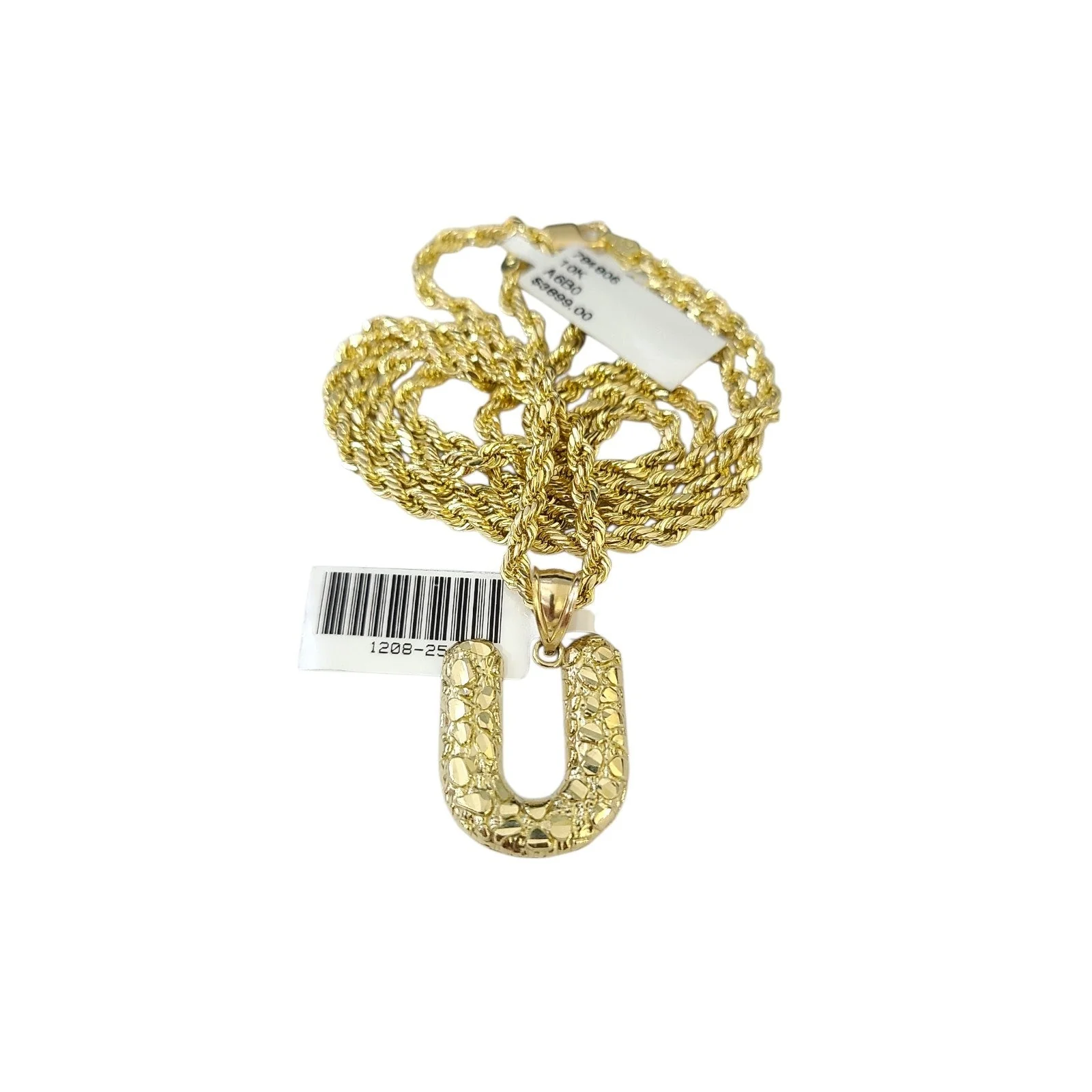 Real 10k Rope Chain U Initial Charm 3mm 18"-28" Necklace Nugget Set Pendant Gold - Image 3