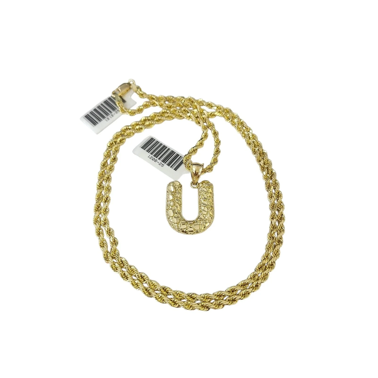 Real 10k Rope Chain U Initial Charm 3mm 18"-28" Necklace Nugget Set Pendant Gold - Image 5