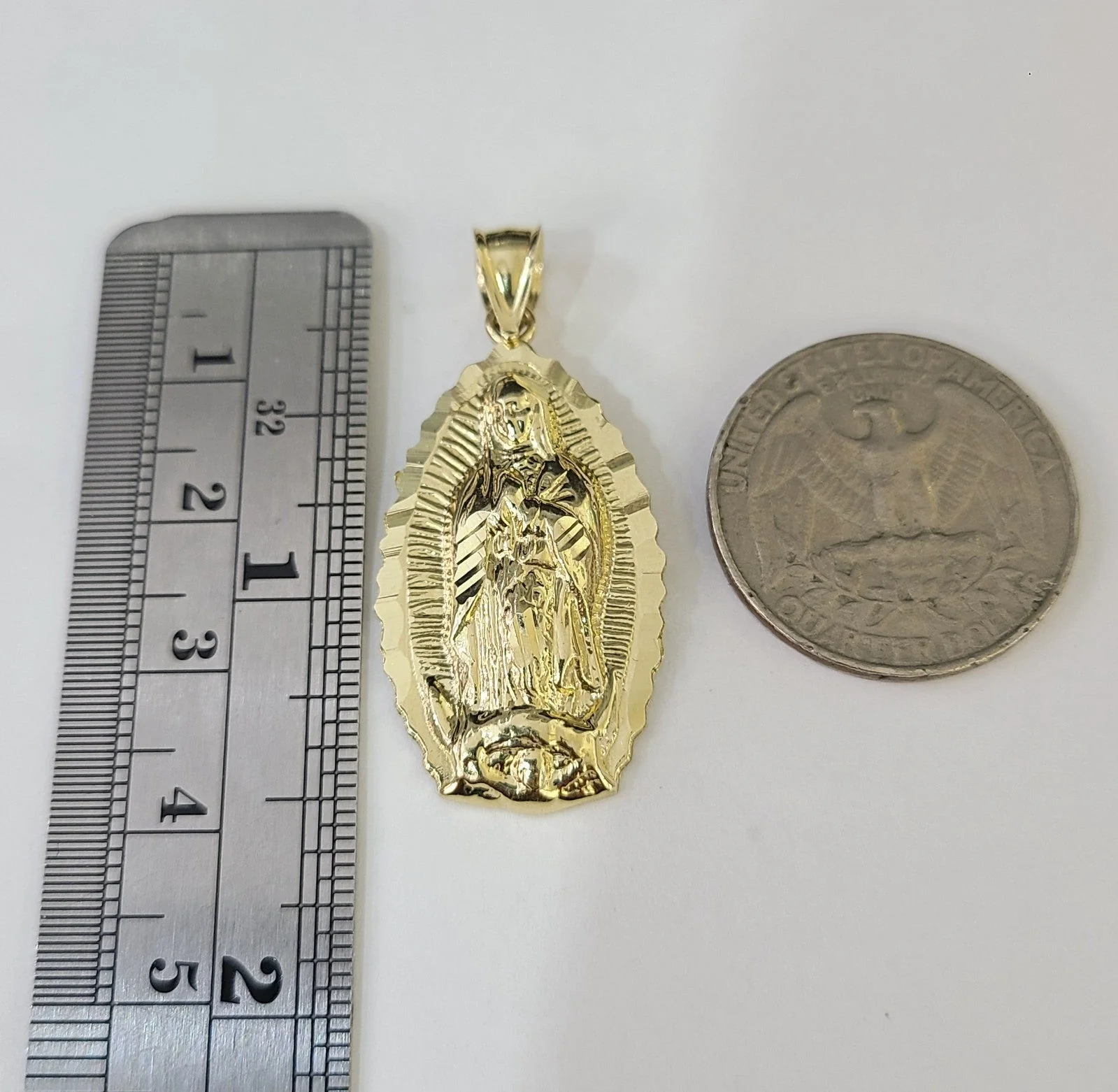 Real 10k Rope Chain Virgin Mary Charm Necklace Pendant Set 4mm 18"-28" Gold - Image 3