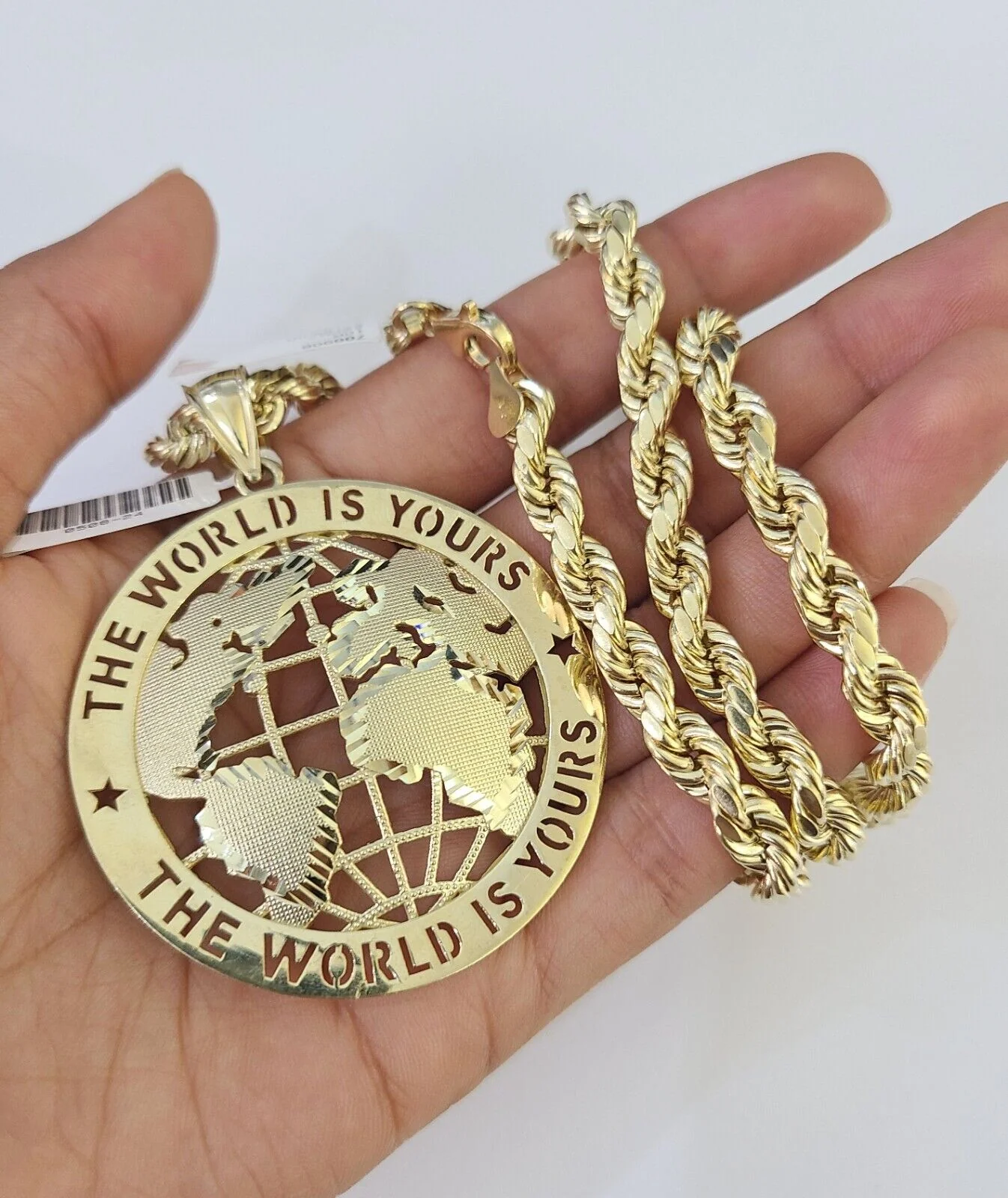 Real 10k Rope Chain World is Yours Charm Set 7mm 20"-28" Inch Necklace Gold - Image 2