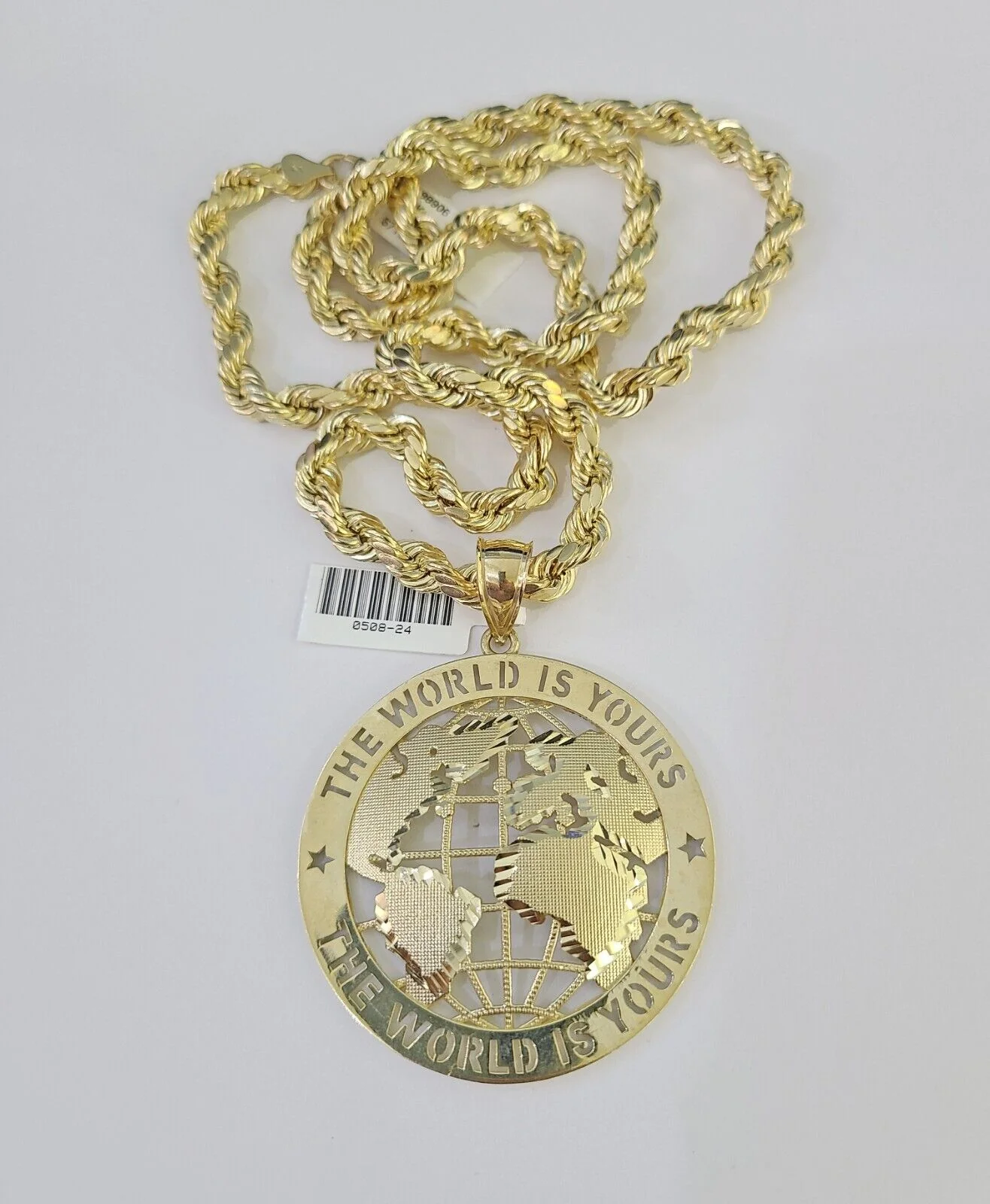 Real 10k Rope Chain World is Yours Charm Set 7mm 20"-28" Inch Necklace Gold - Image 3