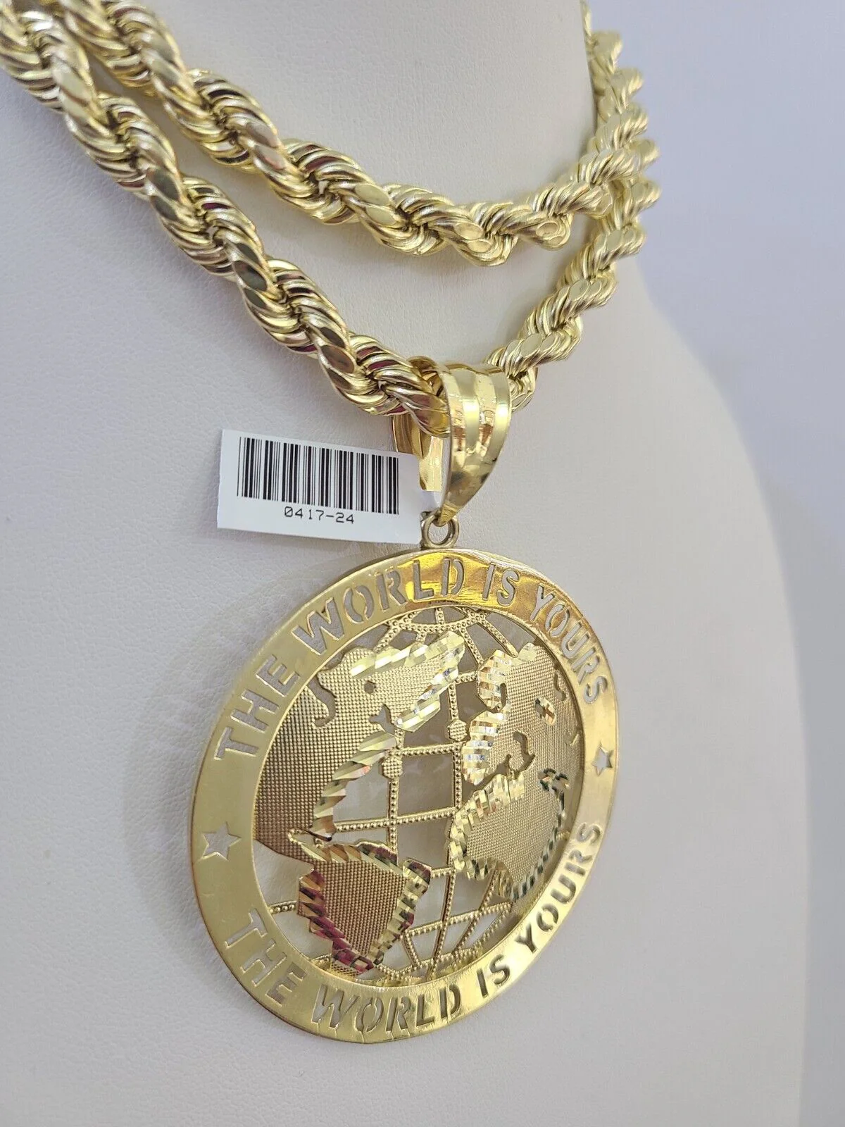 Real 10k Rope Chain World is Yours Charm Set 8mm 20"-30" Inch Necklace Gold - Image 2