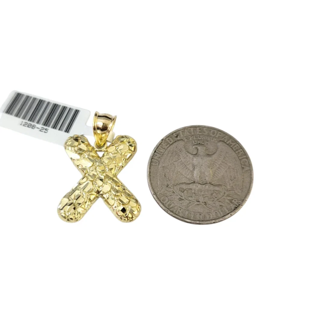 Real 10k Rope Chain X Nugget Initial Charm 3mm 18"-28" Necklace Set Pendant Gold - Image 7