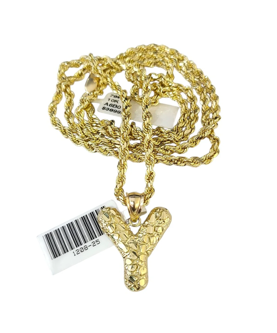 Real 10k Rope Chain Y Necklace Nugget Initial Charm 3mm 18"-28" Set Pendant Gold - Image 4