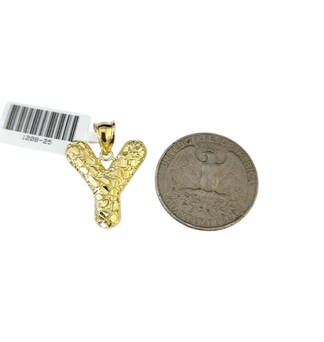Real 10k Rope Chain Y Necklace Nugget Initial Charm 3mm 18"-28" Set Pendant Gold - Image 6