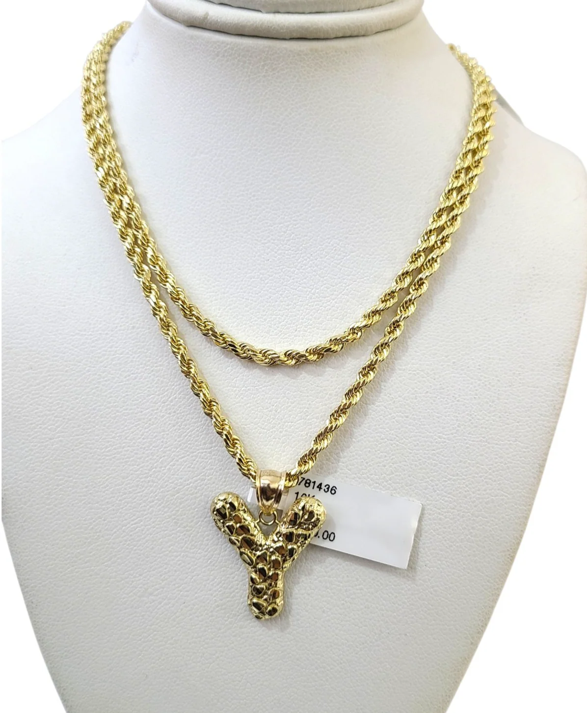 Real 10k Rope Chain Y Necklace Nugget Initial Charm 3mm 18"-28" Set Pendant Gold - Image 7