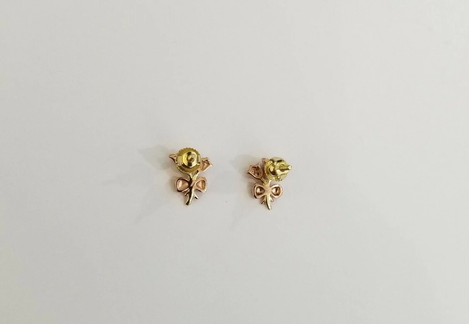 Real 10k rose gold flower Earring with 0.04CT diamond screw-bag Women studs - Image 4