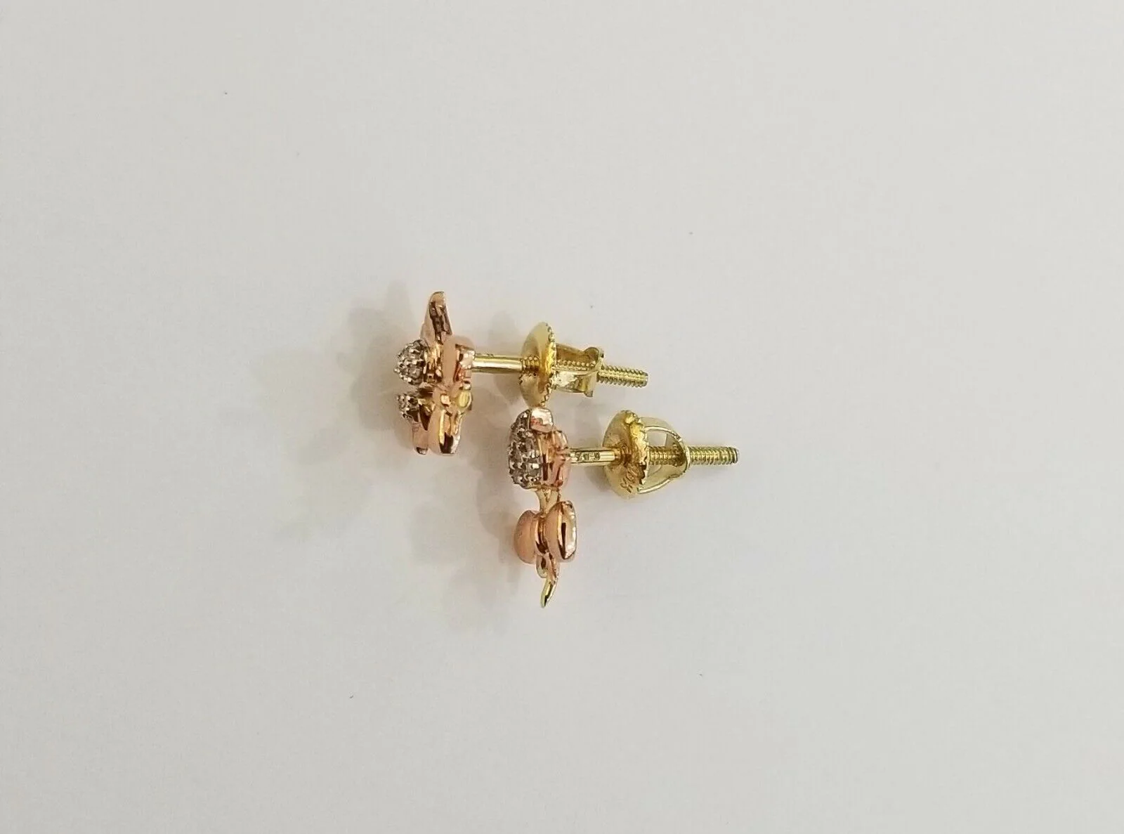 Real 10k rose gold flower Earring with 0.04CT diamond screw-bag Women studs - Image 5