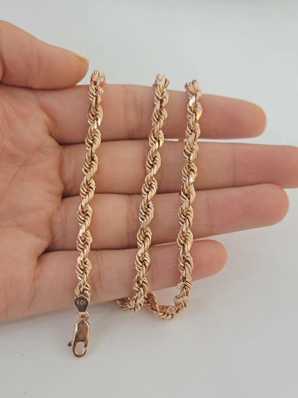 Real 10k Rose Gold Rope Necklace Chain Chain 4mm 20"-24" Inch Men Women SOLID - Image 2