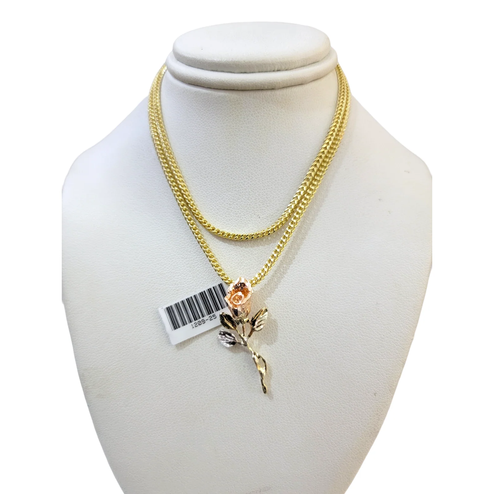 Real 10k Rose Trio Gold Charm Pendant Franco Chain Necklace SET 2.5mm 16"-26" - Image 2