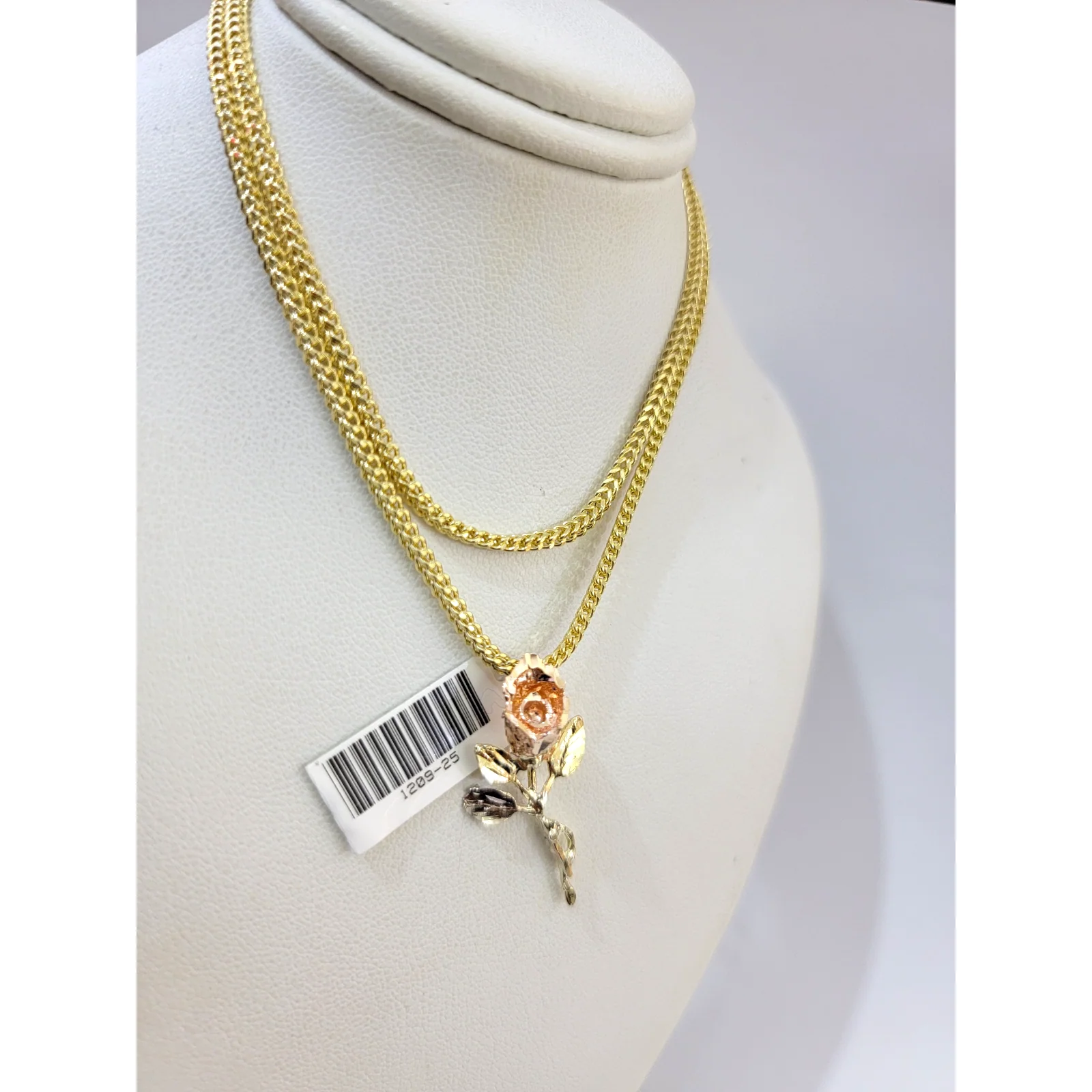 Real 10k Rose Trio Gold Charm Pendant Franco Chain Necklace SET 2.5mm 16"-26" - Image 4