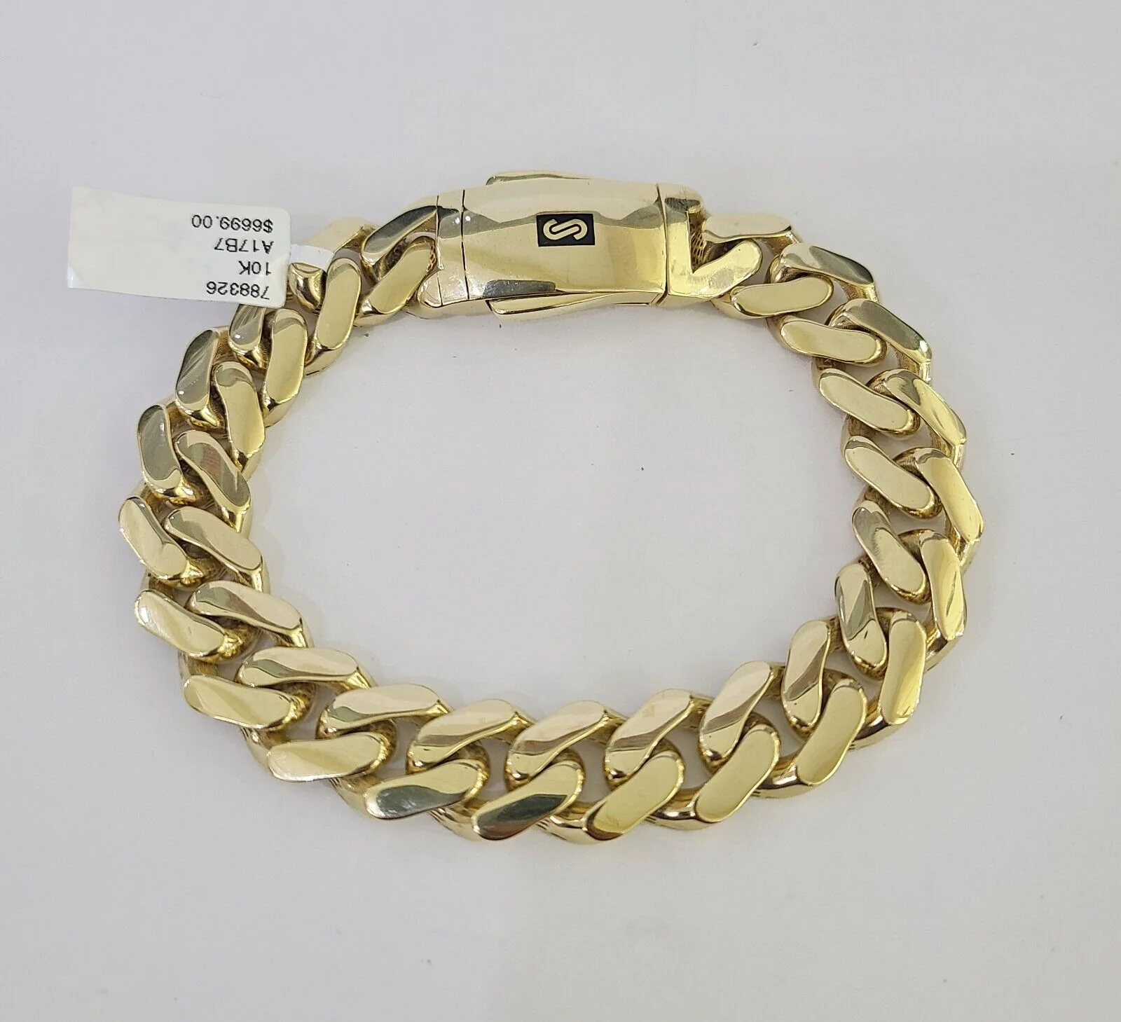 Real 10K Royal Monaco Bracelet Yellow Gold 8.5" Box Clasp 12mm Genuine - Image 6