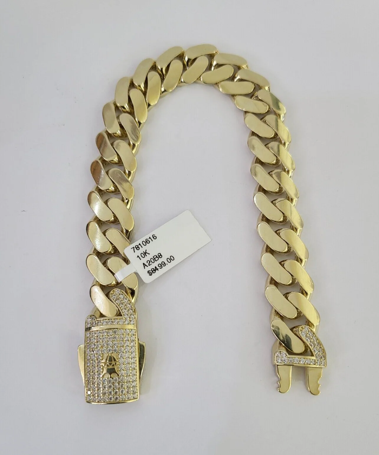 Real 10K Royal Monaco Bracelet Yellow Gold 8.5" Box Clasp 13mm Genuine Mens - Image 2