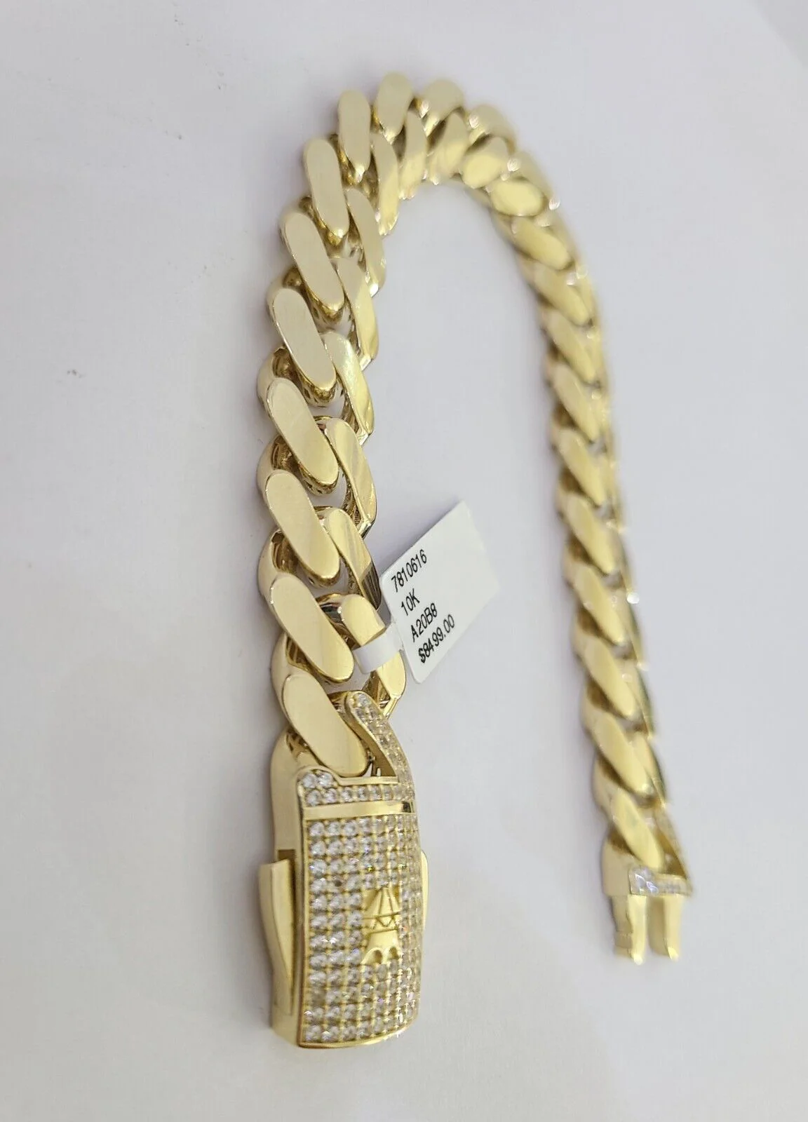 Real 10K Royal Monaco Bracelet Yellow Gold 8.5" Box Clasp 13mm Genuine Mens - Image 4