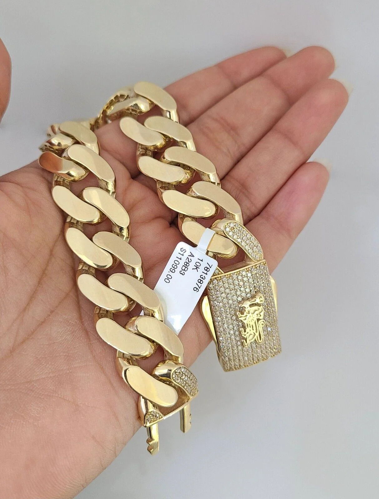Real 10K Royal Monaco Bracelet Yellow Gold 8.5" Box Clasp 16mm Genuine Mens - Image 3