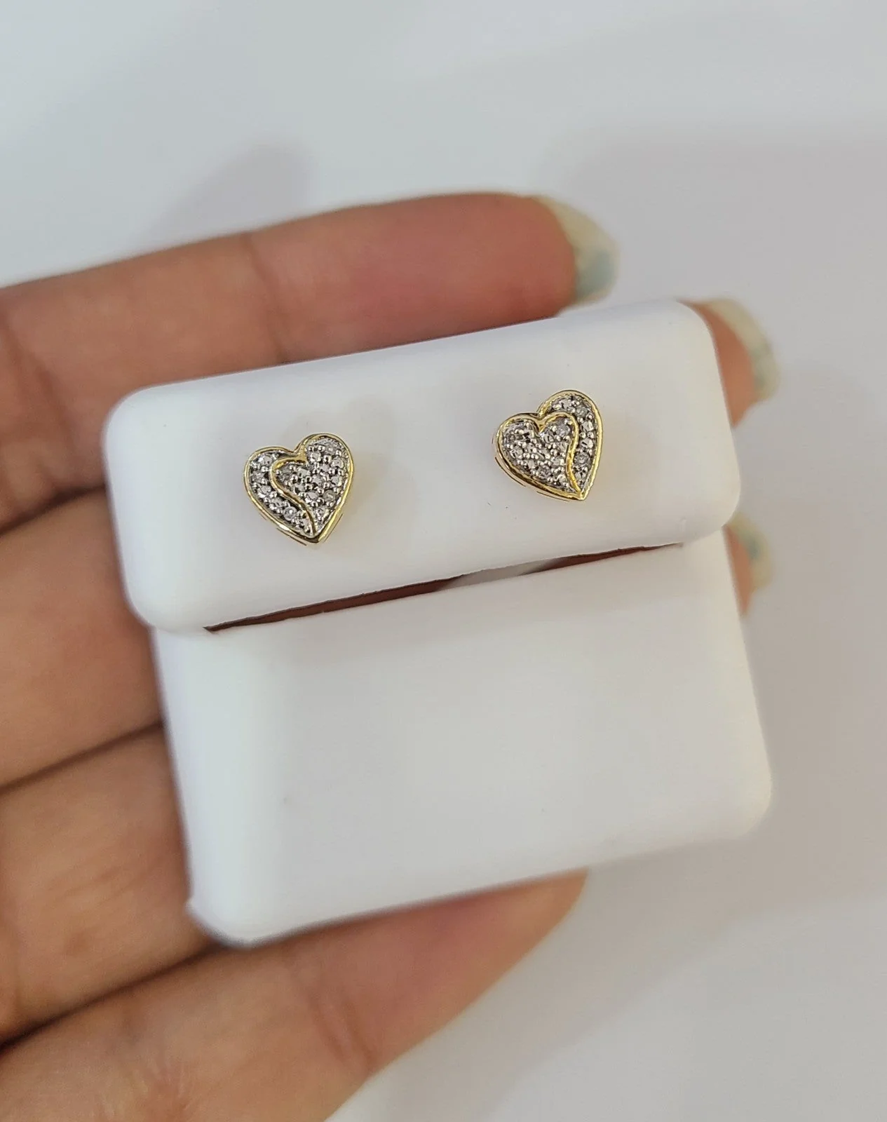 Real Diamond and 925 Sterling Silver Diamond Heart Earring For Ladies Screw Back - Image 6