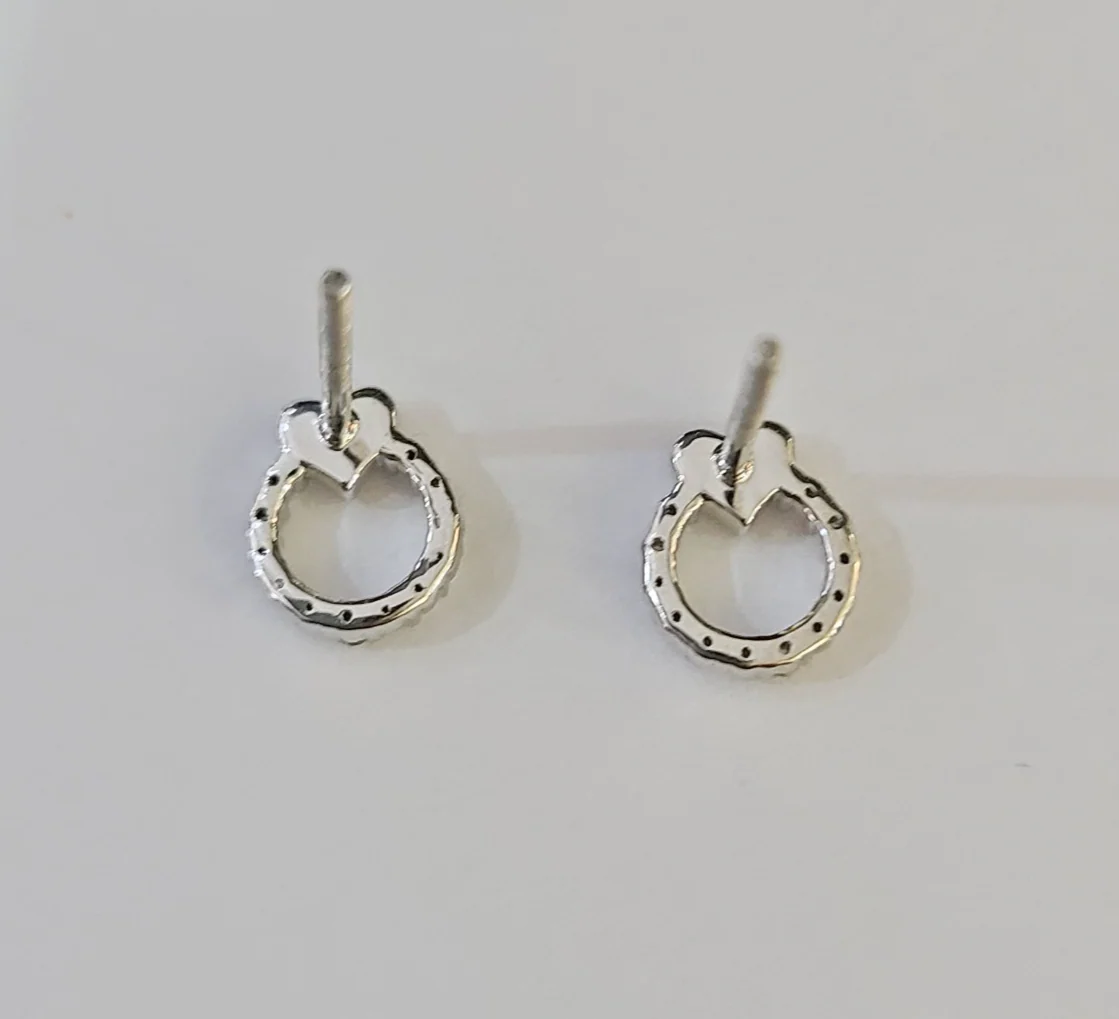 Real Diamond Heart Earrings 925 Sterling Silver Ladies Screw Back - Image 7