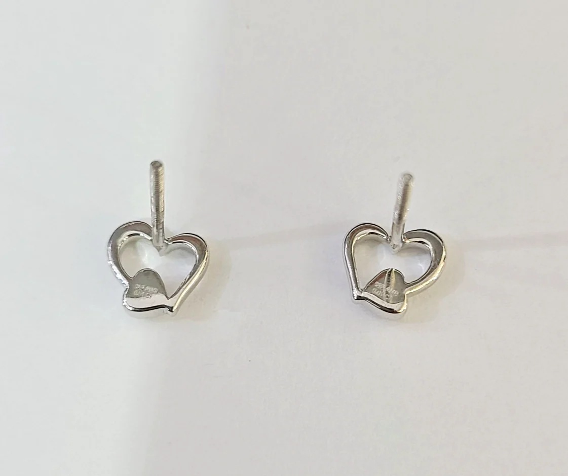 Real Diamond Silver 925 Sterling Heart Earrings Screw Back Stud For ladies - Image 6