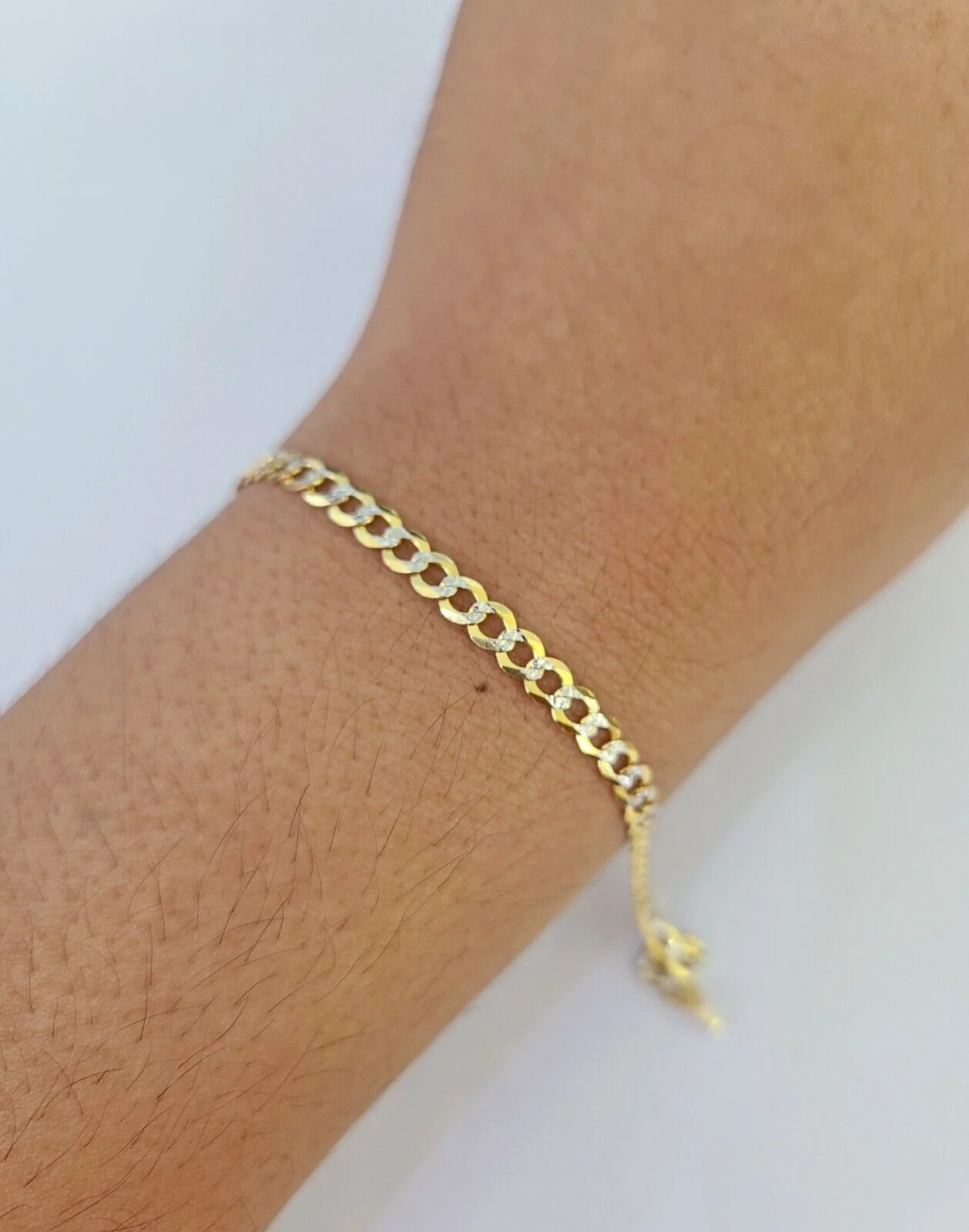 Real 10K Solid Cuban Curb Link Bracelet Yellow Gold Diamond Cuts 3.5mm 6" Kids - Image 3
