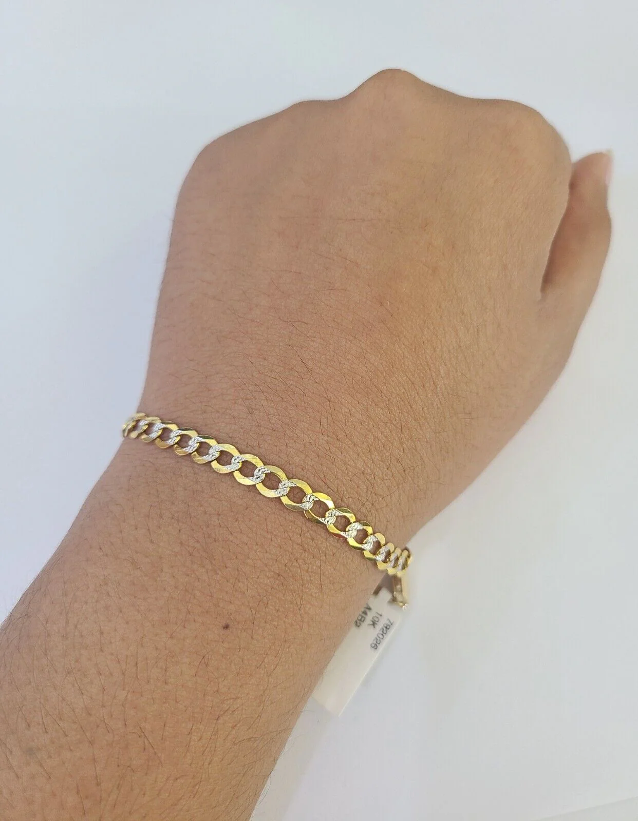 Real 10K Solid Cuban Curb Link Bracelet Yellow Gold Diamond Cuts 4.5mm 7" Womens