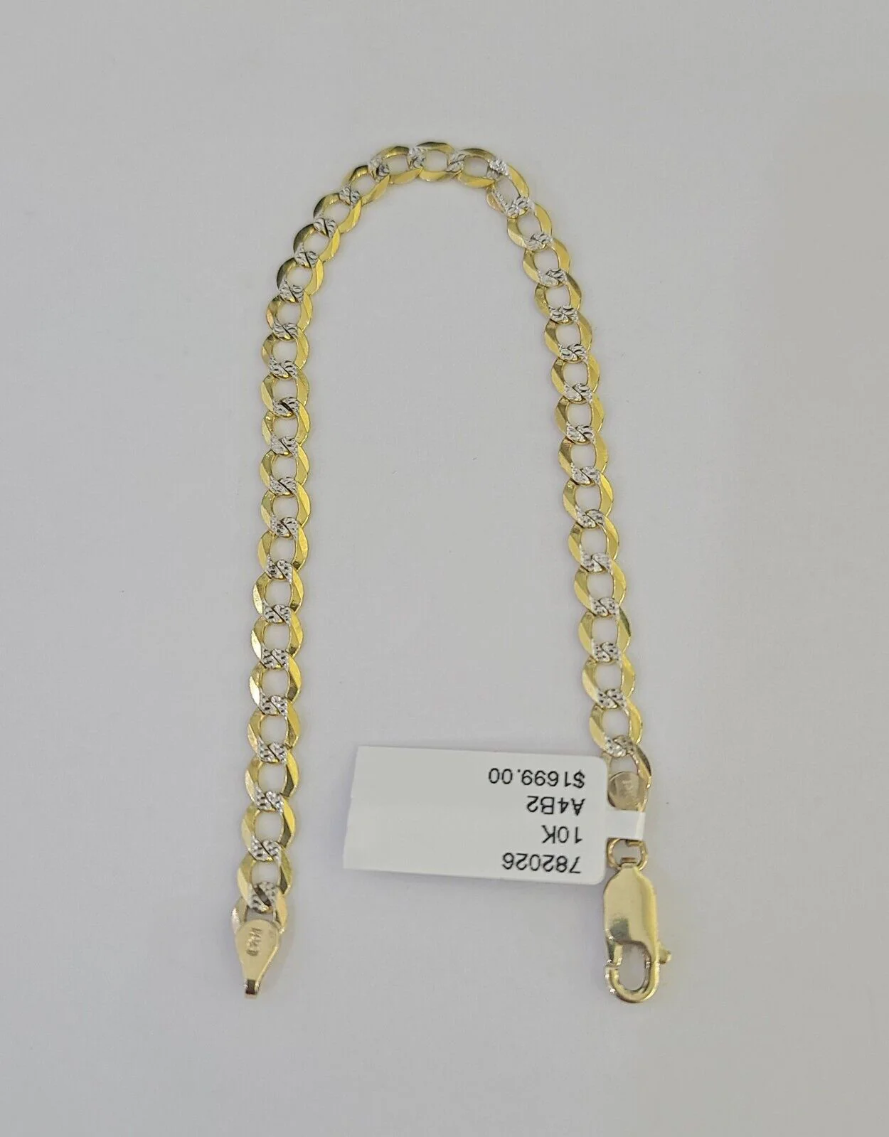 Real 10K Solid Cuban Curb Link Bracelet Yellow Gold Diamond Cuts 4.5mm 7" Womens - Image 3