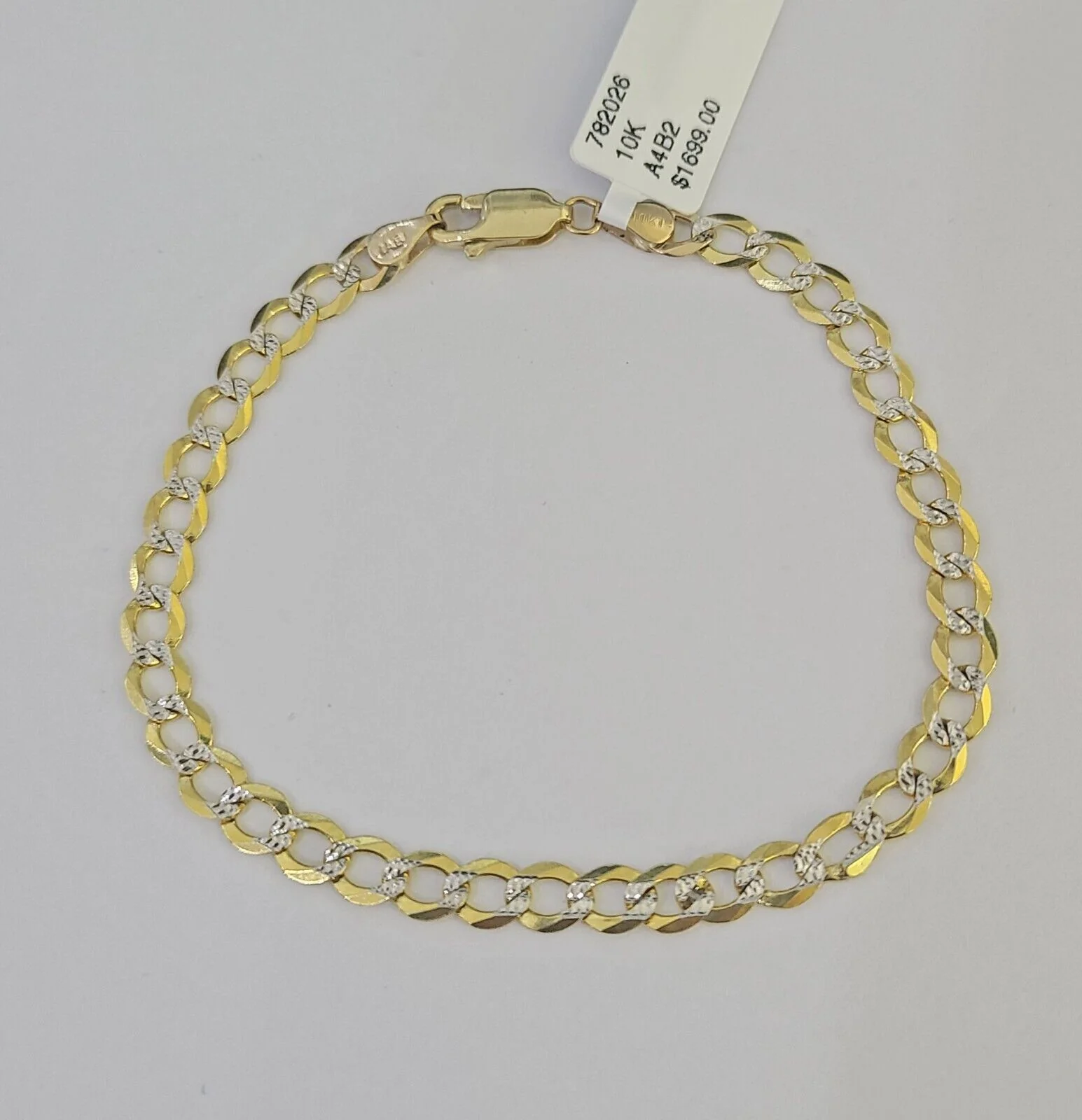 Real 10K Solid Cuban Curb Link Bracelet Yellow Gold Diamond Cuts 4.5mm 7" Womens - Image 4