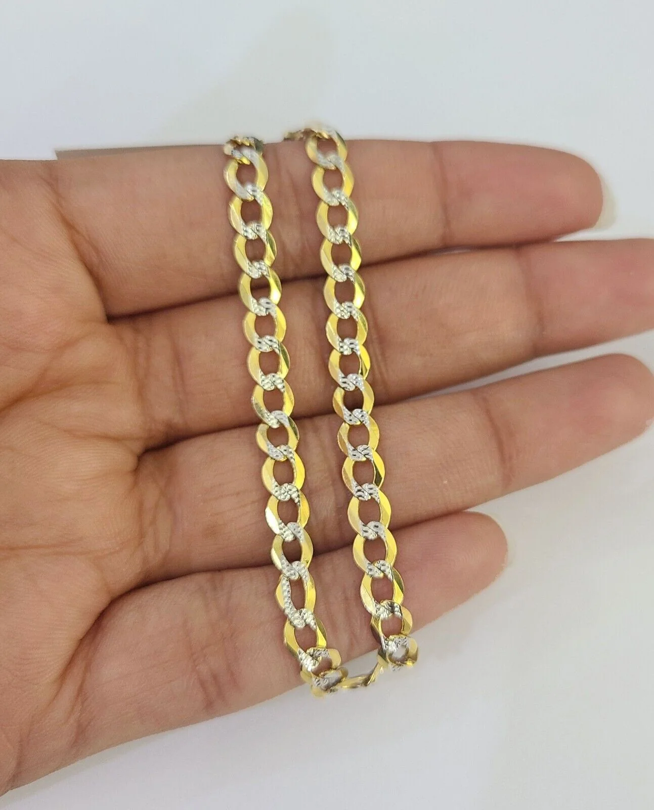 Real 10K Solid Cuban Curb Link Bracelet Yellow Gold Diamond Cuts 4.5mm 7" Womens - Image 5