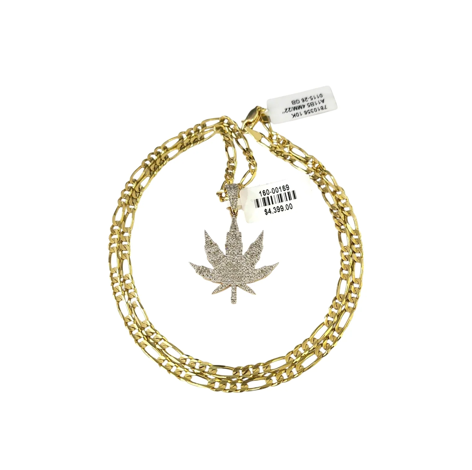 Real 10k Solid Figaro Chain Leaf Diamond Charm Necklace SET 4mm 22" Pendant - Image 10