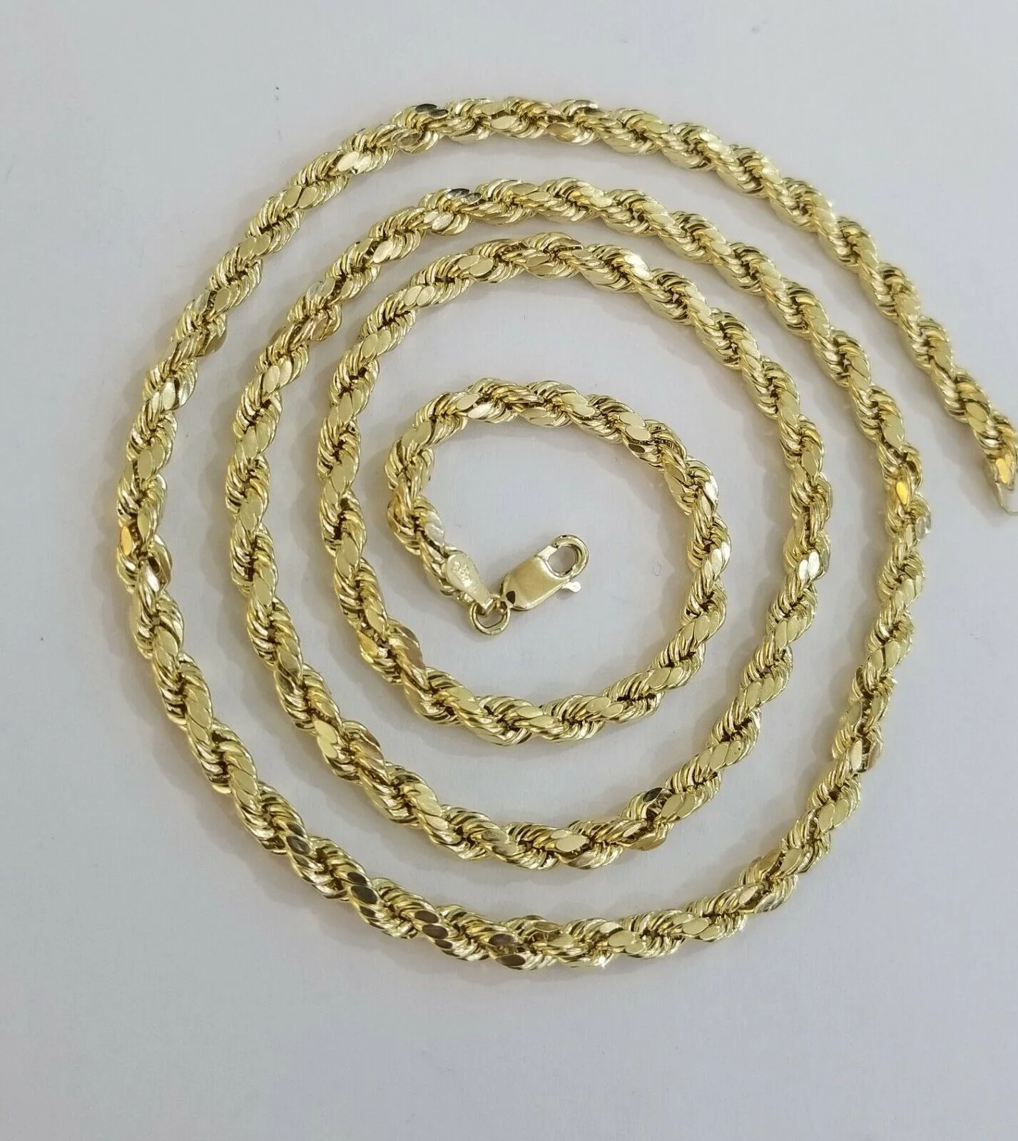 REAL 10k SOLID Gold Rope Chain 4mm 24" Yellow Gold Necklace Diamond Cuts Unisex - Image 2