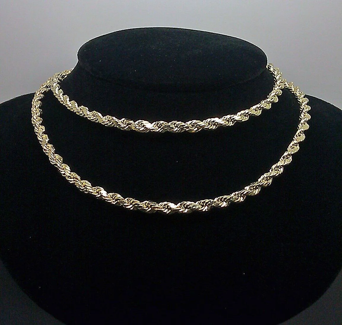 REAL 10k SOLID Gold Rope Chain 4mm 24" Yellow Gold Necklace Diamond Cuts Unisex - Image 3