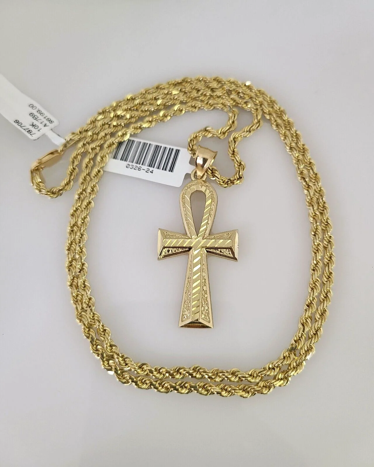 REAL 10k Solid Rope Chain Ankh Cross Charm Pendant 3mm Set 18"-26" in Necklace - Image 4