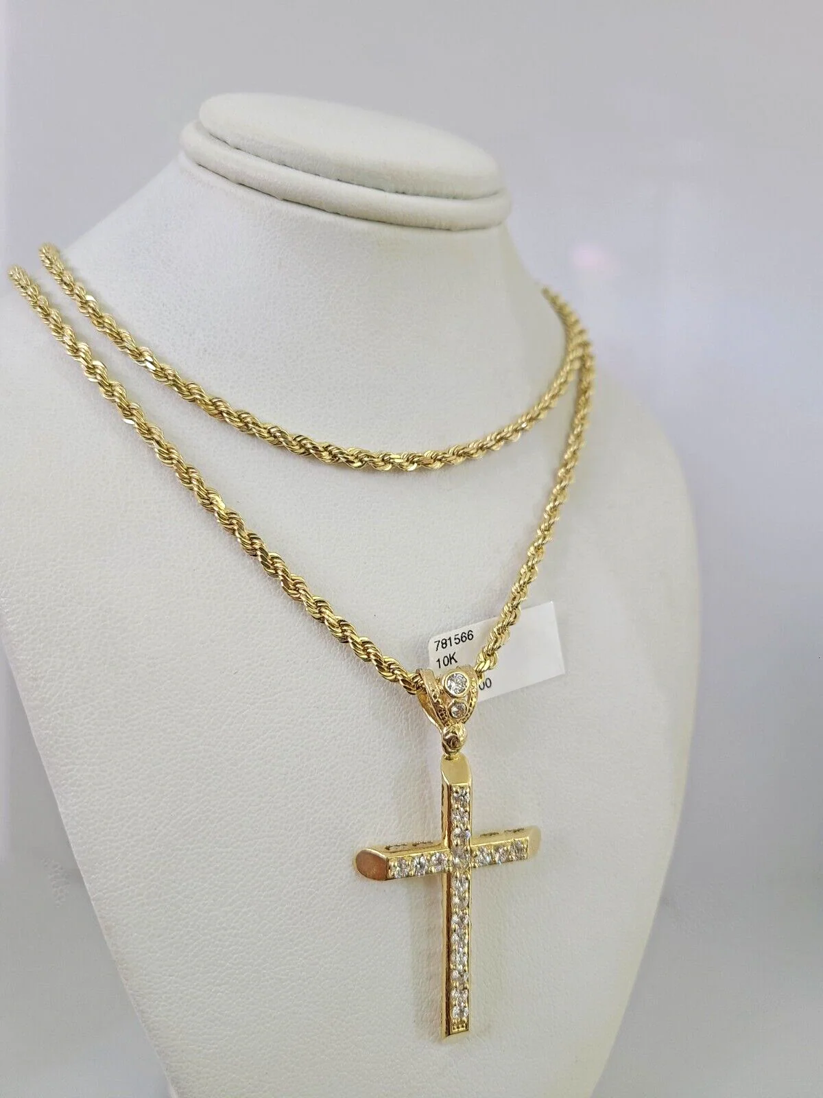 REAL 10k Solid Rope Chain Cross Charm Pendant 3mm Necklace Set 18"-26" inches - Image 3