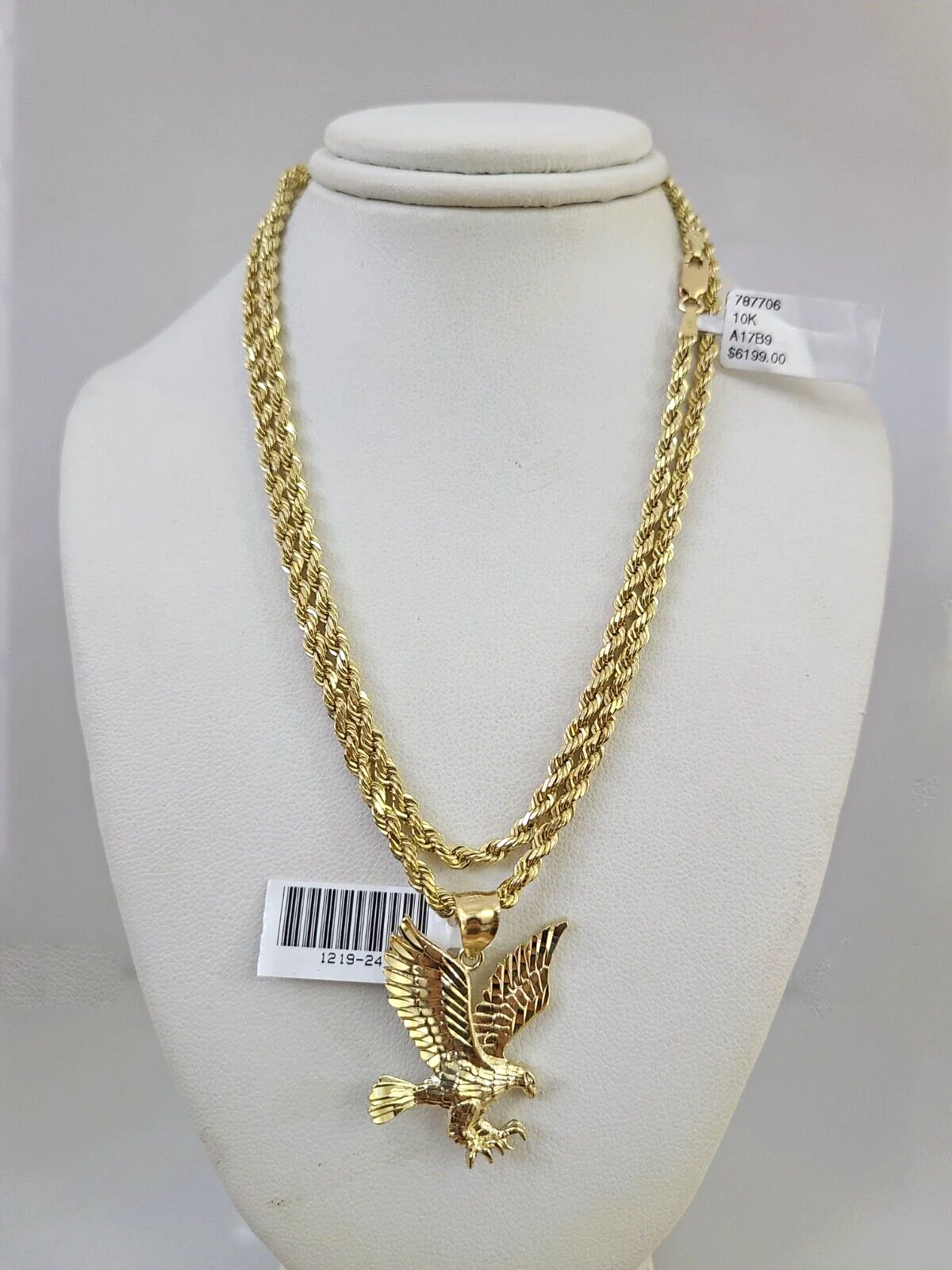REAL 10k Solid Rope Chain Flying Eagle Charm Pendant 3mm Set 18"-26" in Necklace