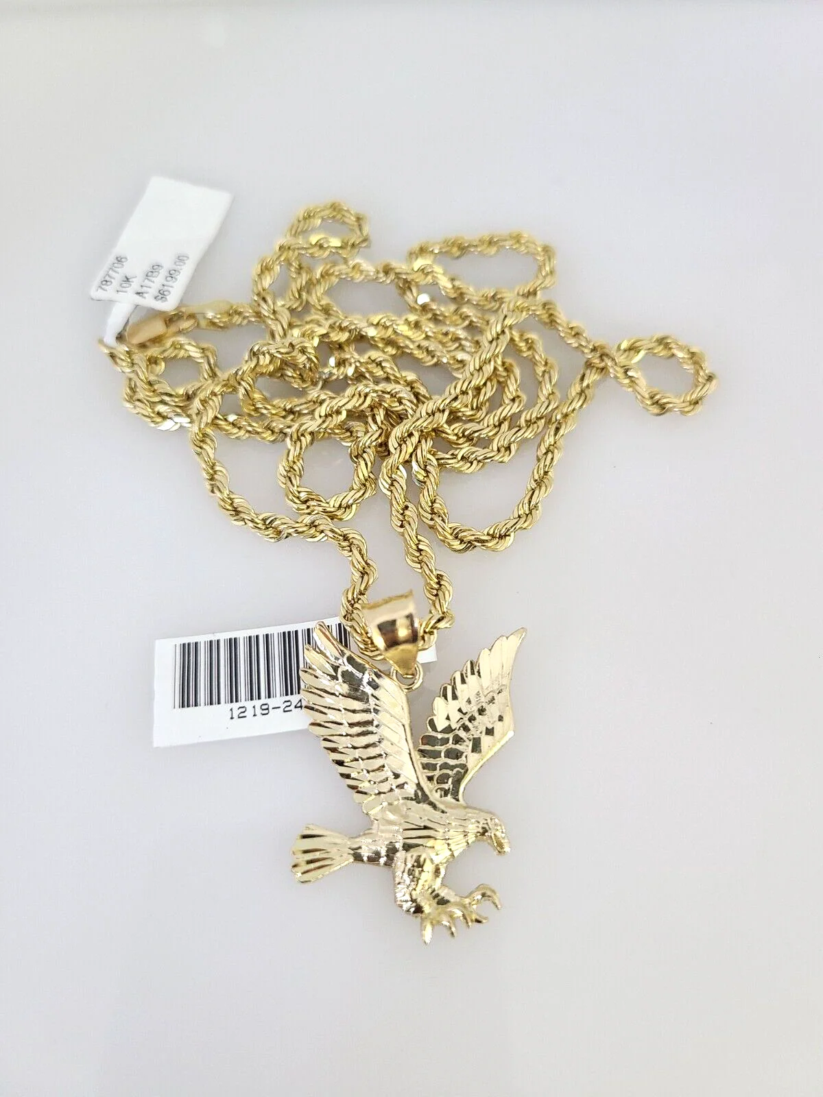 REAL 10k Solid Rope Chain Flying Eagle Charm Pendant 3mm Set 18"-26" in Necklace - Image 2