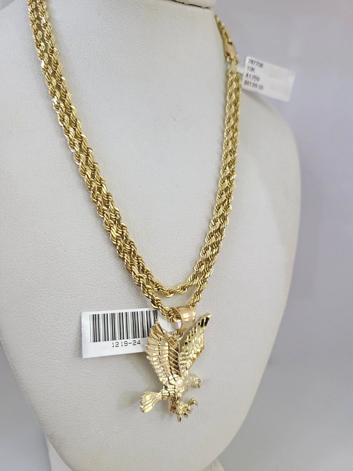 REAL 10k Solid Rope Chain Flying Eagle Charm Pendant 3mm Set 18"-26" in Necklace - Image 3